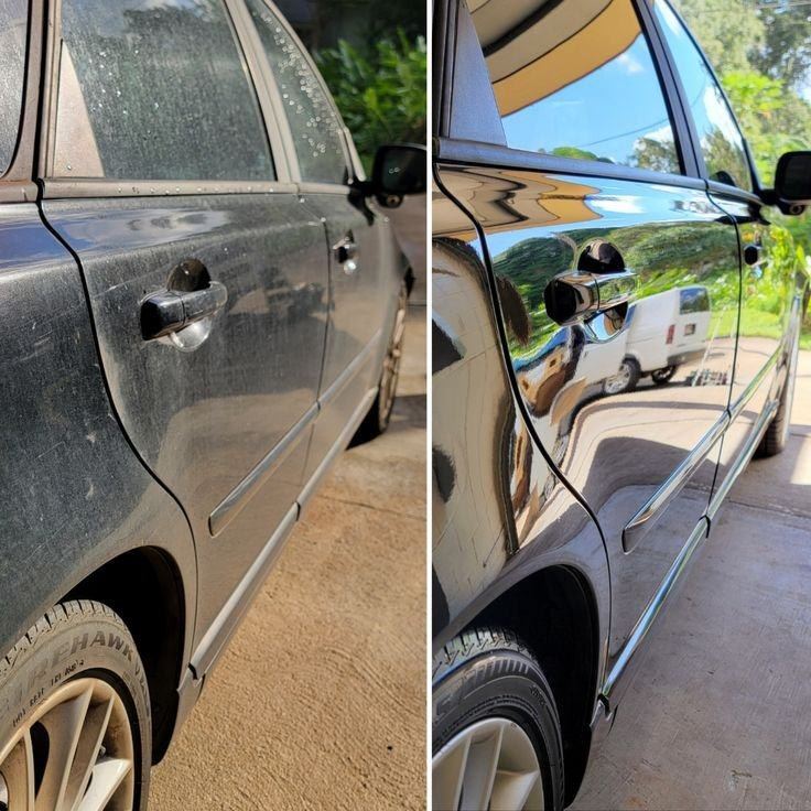 Car door panel before and after detailing